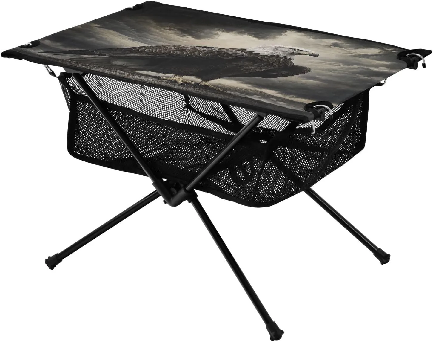 Camping Table Lightweight Portable Folding Table with Mesh Storage Net Black Eagle Vulture Ideal for Camping Hiking Beach Picnic Travel Backyard