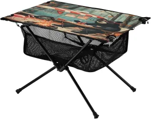 Camping Table Lightweight Portable Folding Table with Mesh Storage Net Bonfire Bear Ideal for Camping Hiking Beach Picnic Travel Backyard