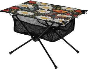 Camping Table Lightweight Portable Folding Table with Mesh Storage Net Butterfly Flower Daisy Poppy Ideal for Camping Hiking Beach Picnic Travel Backyard