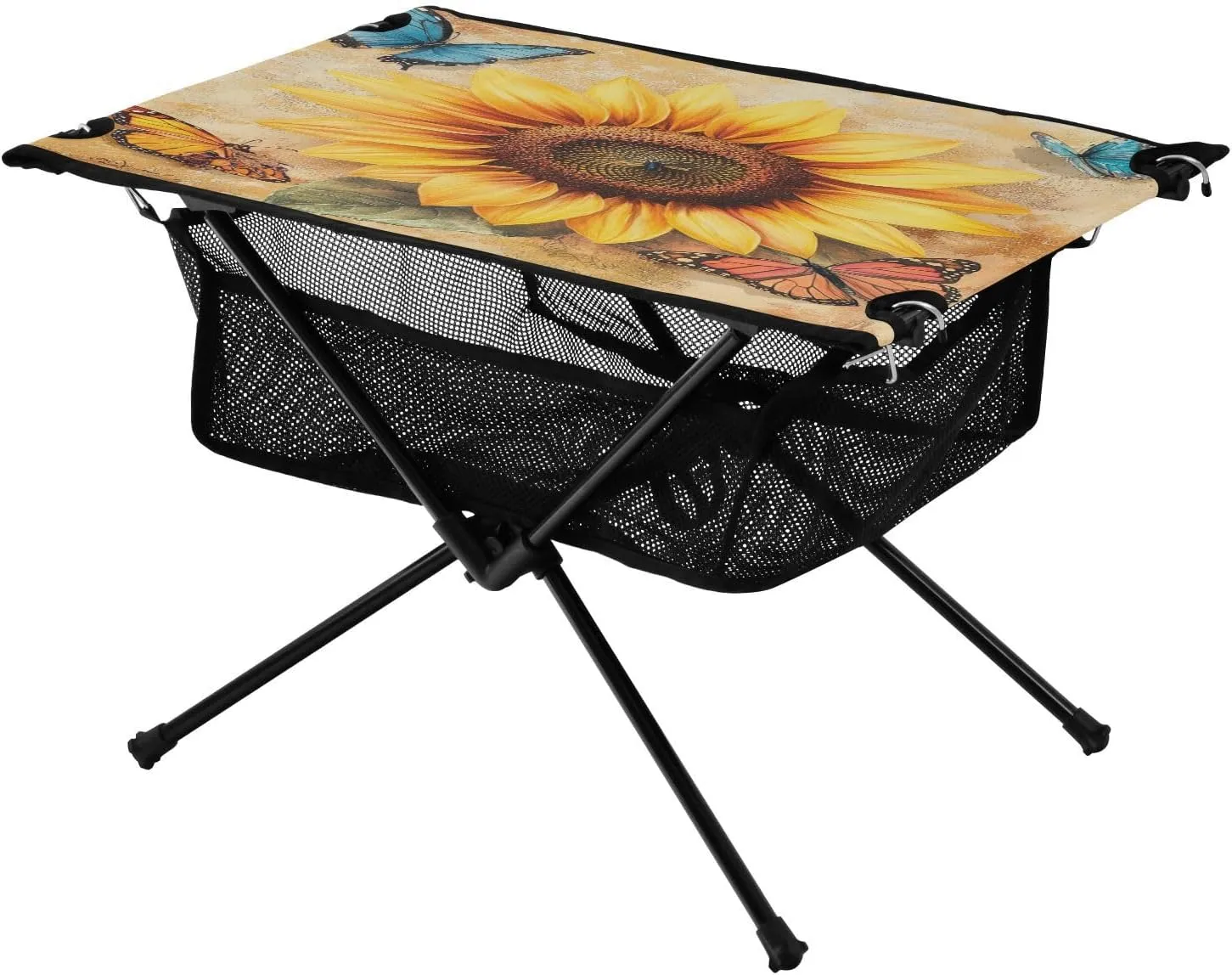 Camping Table Lightweight Portable Folding Table with Mesh Storage Net Butterfly Flower Sunflower Ideal for Camping Hiking Beach Picnic Travel Backyard