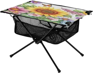 Camping Table Lightweight Portable Folding Table with Mesh Storage Net Butterfly Flower Sunflower Lavender Ideal for Camping Hiking Beach Picnic Travel Backyard