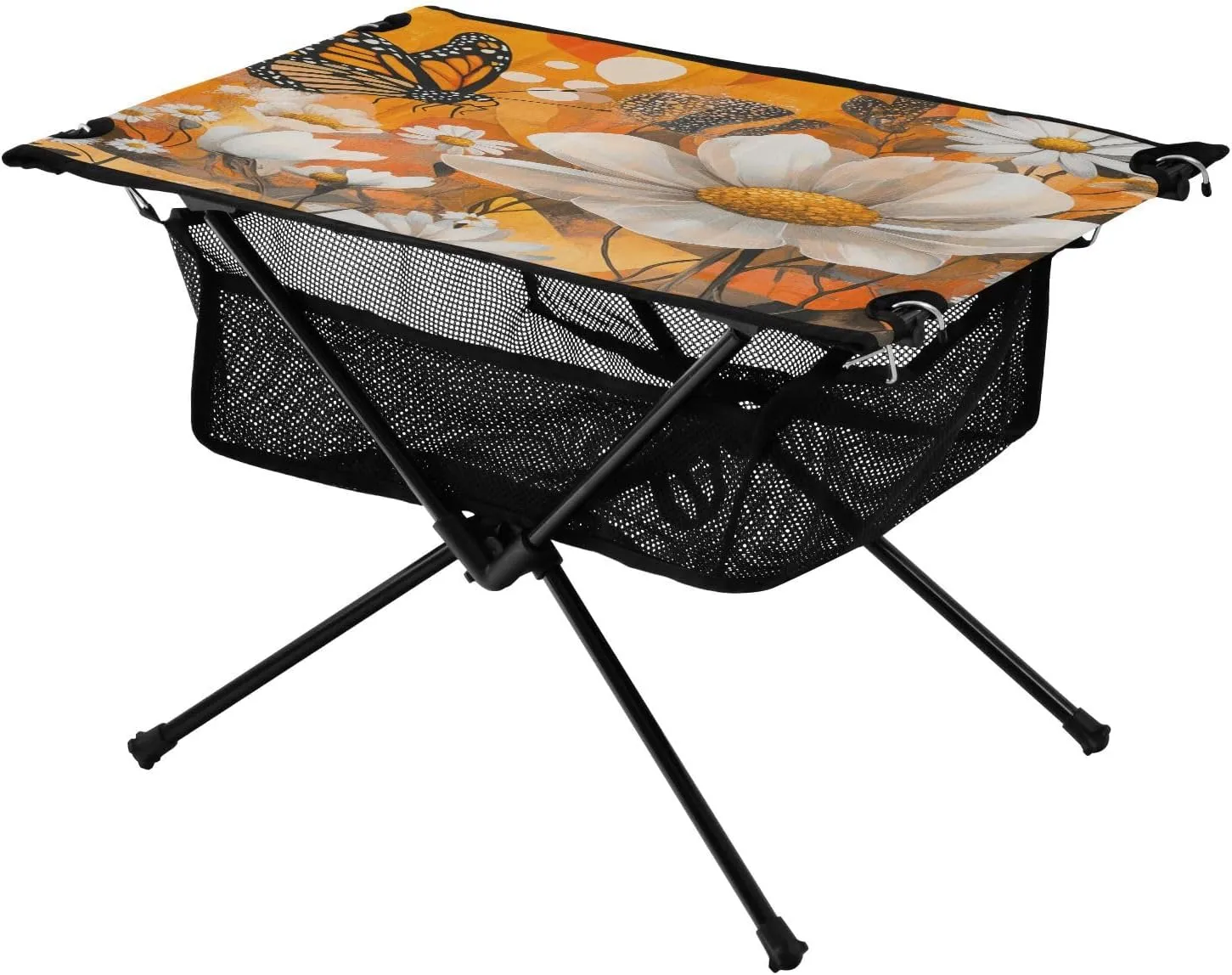 Camping Table Lightweight Portable Folding Table with Mesh Storage Net Butterfly Flower White Daisy Ideal for Camping Hiking Beach Picnic Travel Backyard