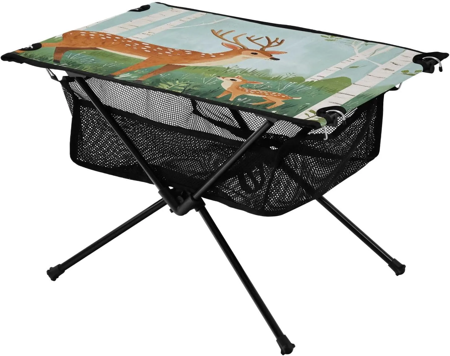 Camping Table Lightweight Portable Folding Table with Mesh Storage Net Cartoon Animal Deer Ideal for Camping Hiking Beach Picnic Travel Backyard