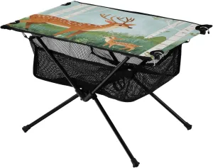 Camping Table Lightweight Portable Folding Table with Mesh Storage Net Cartoon Animal Deer Ideal for Camping Hiking Beach Picnic Travel Backyard