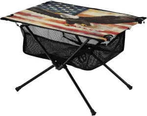 Camping Table Lightweight Portable Folding Table with Mesh Storage Net Eagle Vulture America Ideal for Camping Hiking Beach Picnic Travel Backyard