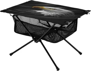 Camping Table Lightweight Portable Folding Table with Mesh Storage Net Eagle Vulture Black Ideal for Camping Hiking Beach Picnic Travel Backyard