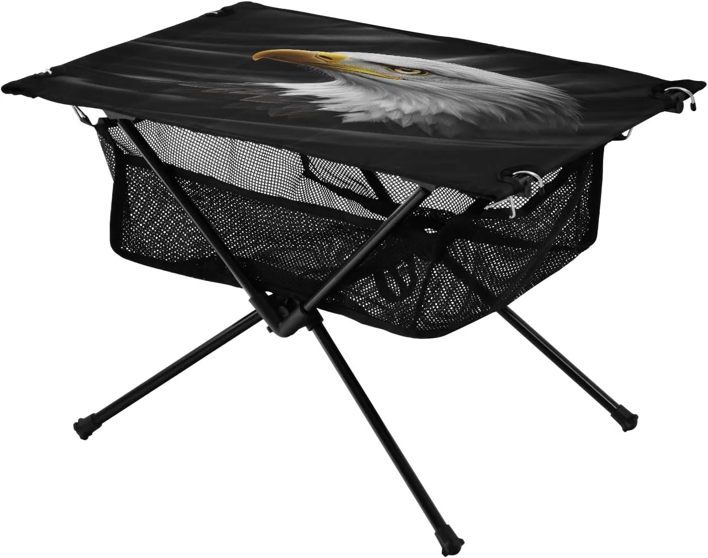 Camping Table Lightweight Portable Folding Table with Mesh Storage Net Eagle Vulture Black Ideal for Camping Hiking Beach Picnic Travel Backyard