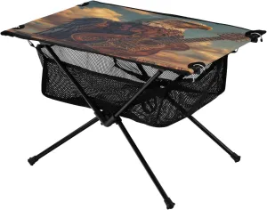 Camping Table Lightweight Portable Folding Table with Mesh Storage Net Eagle Vulture Guitar Book Ideal for Camping Hiking Beach Picnic Travel Backyard