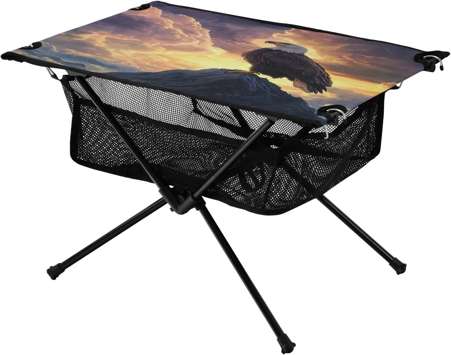 Camping Table Lightweight Portable Folding Table with Mesh Storage Net Eagle Vulture Mountain Top Ideal for Camping Hiking Beach Picnic Travel Backyard