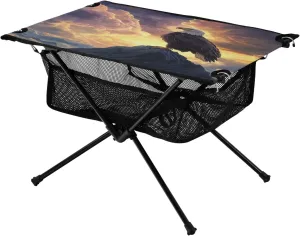 Camping Table Lightweight Portable Folding Table with Mesh Storage Net Eagle Vulture Mountain Top Ideal for Camping Hiking Beach Picnic Travel Backyard