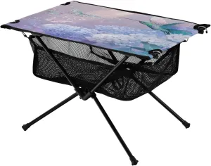 Camping Table Lightweight Portable Folding Table with Mesh Storage Net Flower Hummingbird Ideal for Camping Hiking Beach Picnic Travel Backyard