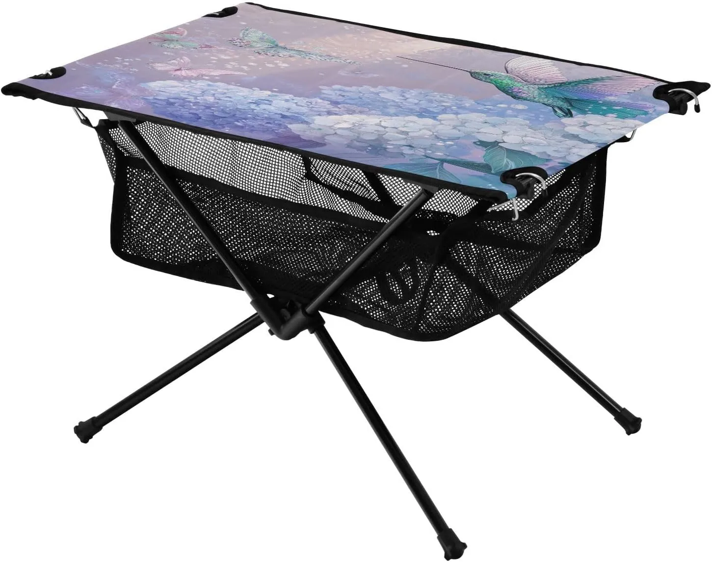 Camping Table Lightweight Portable Folding Table with Mesh Storage Net Flower Hummingbird Ideal for Camping Hiking Beach Picnic Travel Backyard