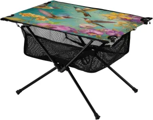 Camping Table Lightweight Portable Folding Table with Mesh Storage Net Flower Hummingbird Orchid Ideal for Camping Hiking Beach Picnic Travel Backyard