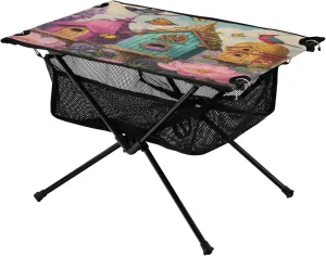 Camping Table Lightweight Portable Folding Table with Mesh Storage Net Flower Iris Castle Ideal for Camping Hiking Beach Picnic Travel Backyard