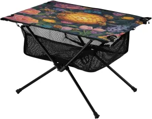 Camping Table Lightweight Portable Folding Table with Mesh Storage Net Flower Peony Bee Ideal for Camping Hiking Beach Picnic Travel Backyard
