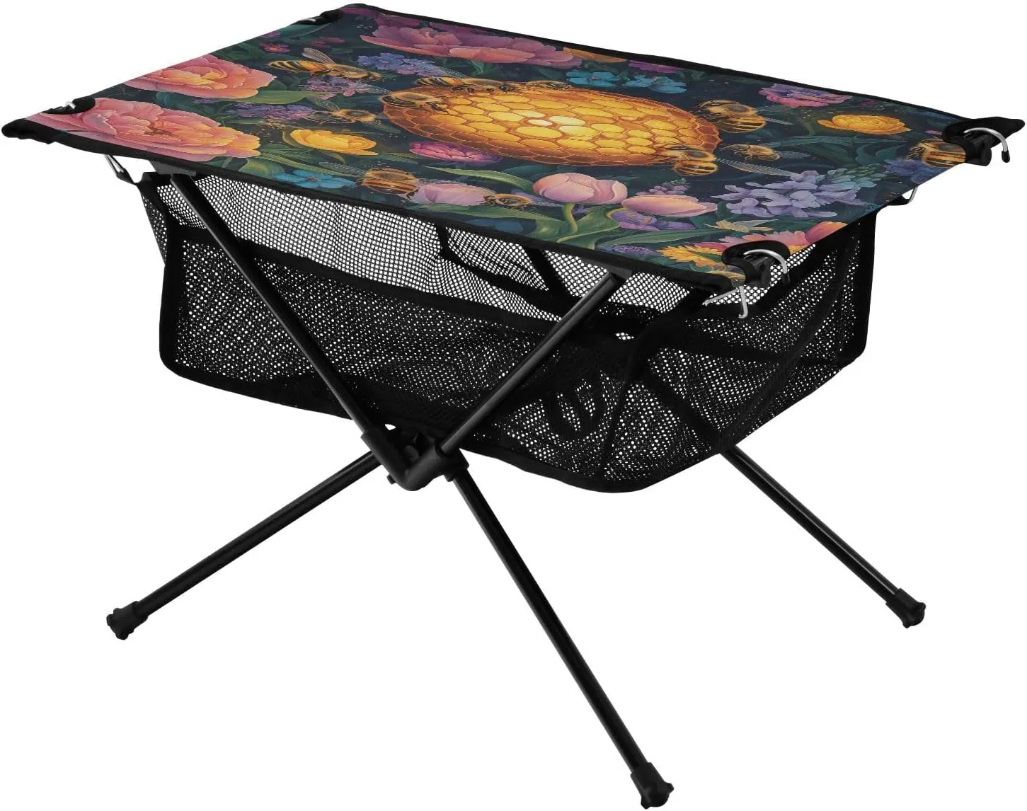 Camping Table Lightweight Portable Folding Table with Mesh Storage Net Flower Peony Bee Ideal for Camping Hiking Beach Picnic Travel Backyard
