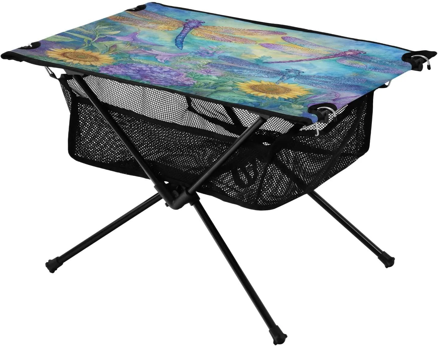 Camping Table Lightweight Portable Folding Table with Mesh Storage Net Flower Purple Dragonfly Sunflower Ideal for Camping Hiking Beach Picnic Travel Backyard