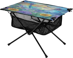 Camping Table Lightweight Portable Folding Table with Mesh Storage Net Flower Purple Dragonfly Sunflower Ideal for Camping Hiking Beach Picnic Travel Backyard
