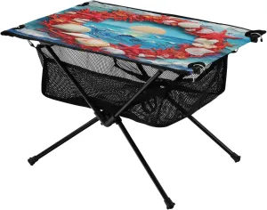 Camping Table Lightweight Portable Folding Table with Mesh Storage Net Flower Sea Seagull Ideal for Camping Hiking Beach Picnic Travel Backyard