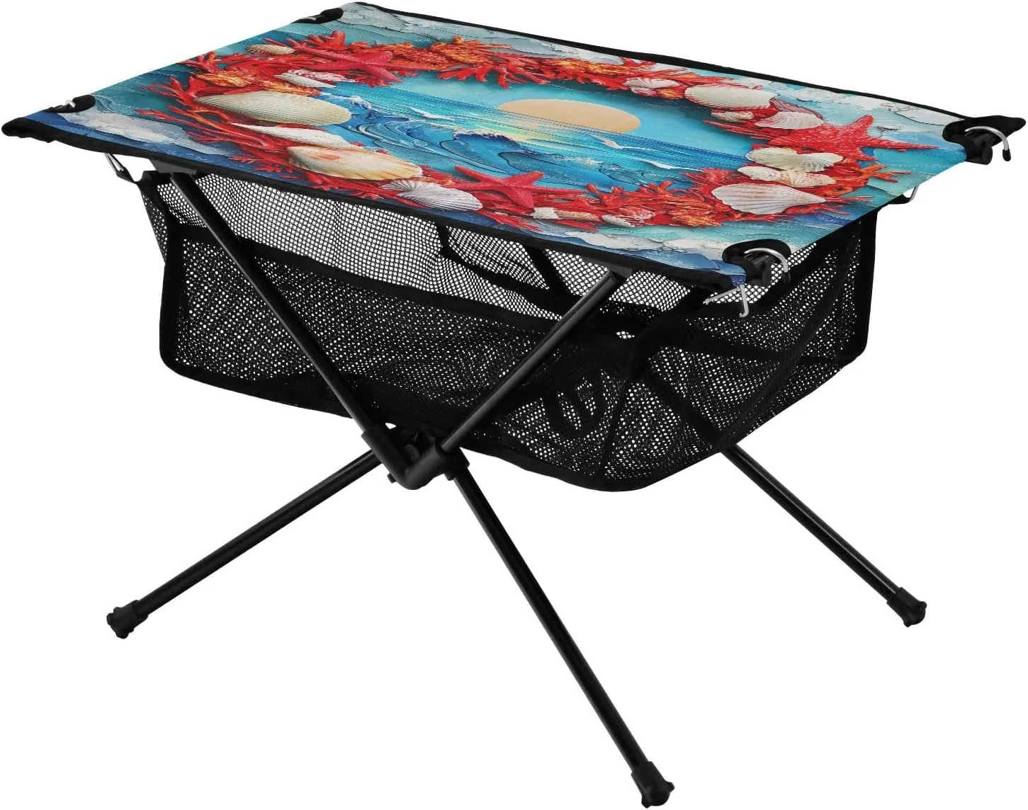 Camping Table Lightweight Portable Folding Table with Mesh Storage Net Flower Sea Seagull Ideal for Camping Hiking Beach Picnic Travel Backyard
