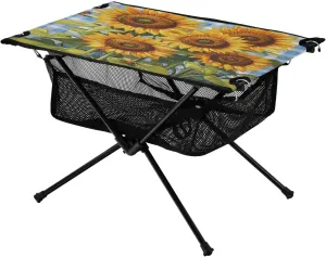 Camping Table Lightweight Portable Folding Table with Mesh Storage Net Flower Sunflower Blue Check Ideal for Camping Hiking Beach Picnic Travel Backyard