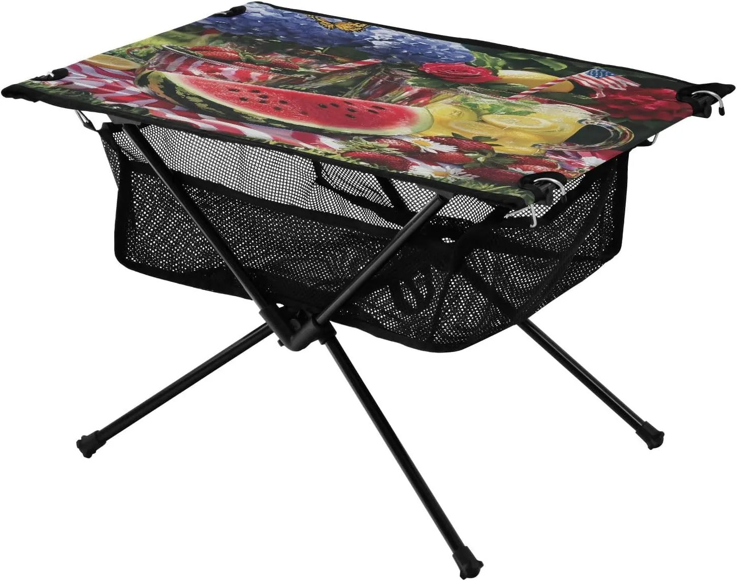 Camping Table Lightweight Portable Folding Table with Mesh Storage Net Flower Watermelon America Ideal for Camping Hiking Beach Picnic Travel Backyard