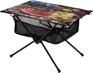 Camping Table Lightweight Portable Folding Table with Mesh Storage Net Flower Watermelon America Ideal for Camping Hiking Beach Picnic Travel Backyard