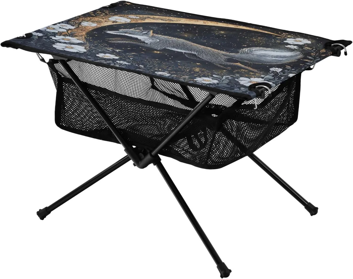 Camping Table Lightweight Portable Folding Table with Mesh Storage Net Fox Star Moon Ideal for Camping Hiking Beach Picnic Travel Backyard