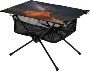 Camping Table Lightweight Portable Folding Table with Mesh Storage Net Galaxy Starry Sky Desert Ideal for Camping Hiking Beach Picnic Travel Backyard