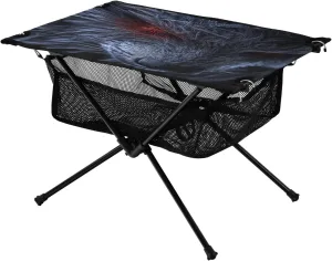 Camping Table Lightweight Portable Folding Table with Mesh Storage Net Gaze Wolf Head Ideal for Camping Hiking Beach Picnic Travel Backyard