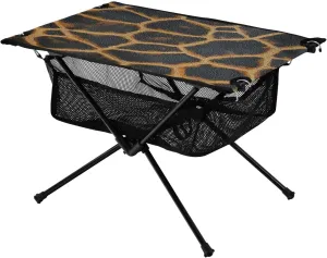 Camping Table Lightweight Portable Folding Table with Mesh Storage Net Giraffe Skin Ideal for Camping Hiking Beach Picnic Travel Backyard