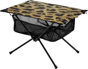 Camping Table Lightweight Portable Folding Table with Mesh Storage Net Gold Animal Print Ideal for Camping Hiking Beach Picnic Travel Backyard