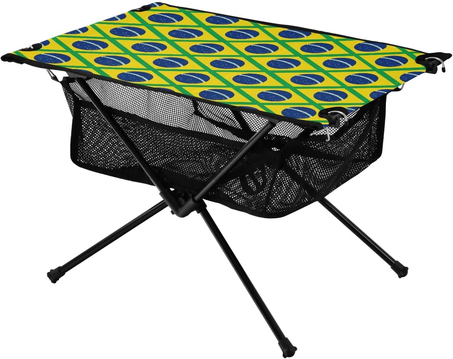 Camping Table Lightweight Portable Folding Table with Mesh Storage Net Green Yellow Brazil Flag Ideal for Camping Hiking Beach Picnic Travel Backyard