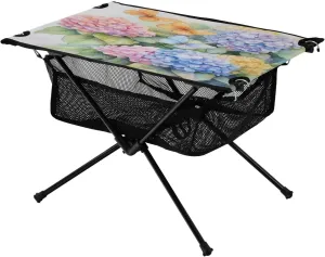 Camping Table Lightweight Portable Folding Table with Mesh Storage Net Hydrangea Butterfly Flower Ideal for Camping Hiking Beach Picnic Travel Backyard