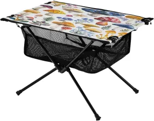 Camping Table Lightweight Portable Folding Table with Mesh Storage Net Mushroom Blue Ideal for Camping Hiking Beach Picnic Travel Backyard