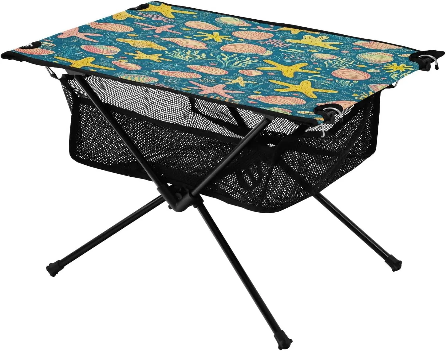 Camping Table Lightweight Portable Folding Table with Mesh Storage Net Ocean Themed Striped Conch Ideal for Camping Hiking Beach Picnic Travel Backyard