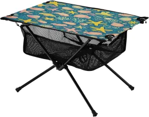 Camping Table Lightweight Portable Folding Table with Mesh Storage Net Ocean Themed Striped Conch Ideal for Camping Hiking Beach Picnic Travel Backyard