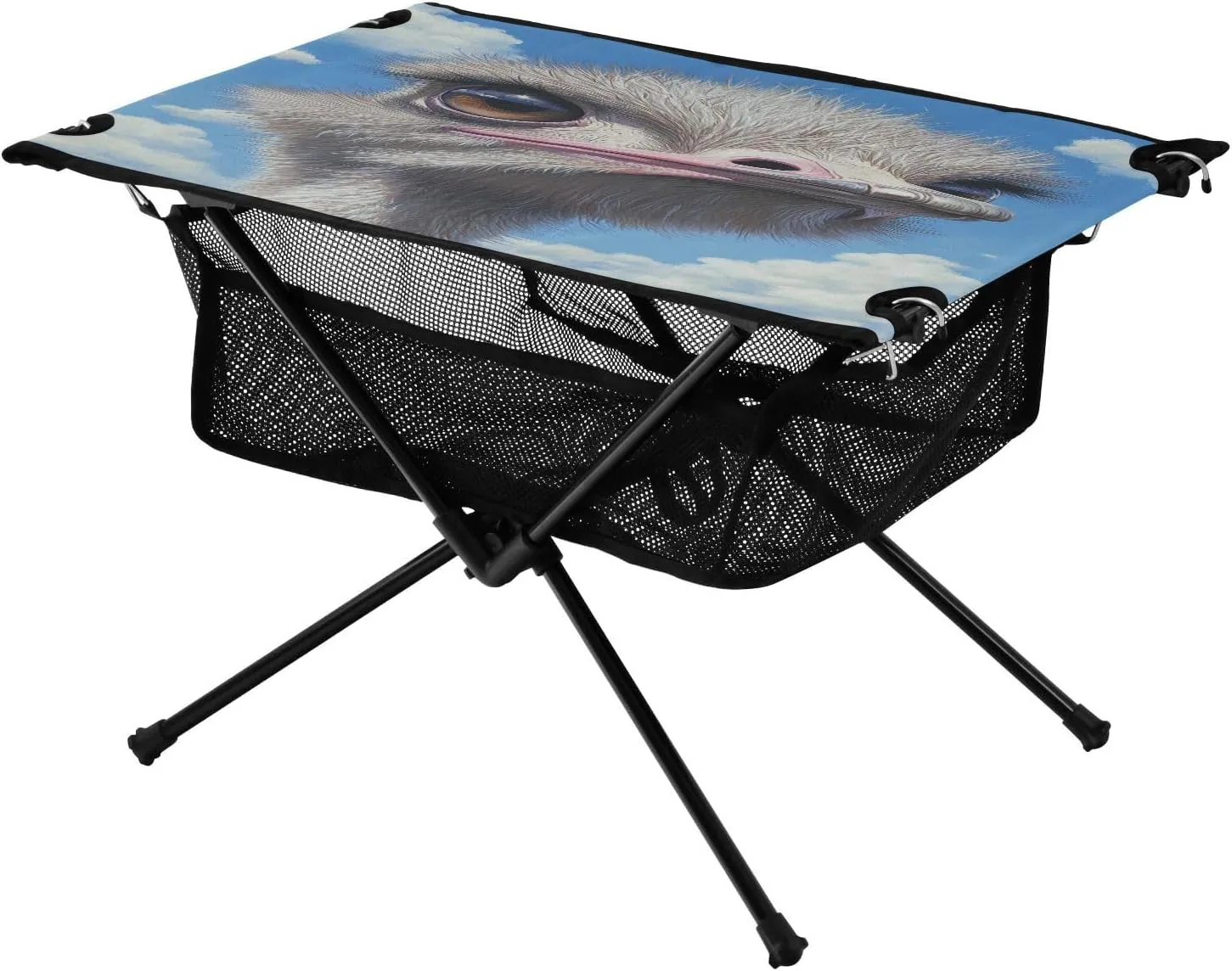 Camping Table Lightweight Portable Folding Table with Mesh Storage Net Ostrich Head Eye Animal Ideal for Camping Hiking Beach Picnic Travel Backyard