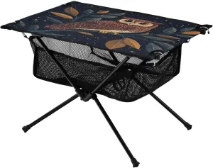 Camping Table Lightweight Portable Folding Table with Mesh Storage Net Owl Brown White Dot Ideal for Camping Hiking Beach Picnic Travel Backyard