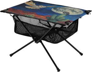 Camping Table Lightweight Portable Folding Table with Mesh Storage Net Owl Cactus Ideal for Camping Hiking Beach Picnic Travel Backyard