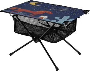 Camping Table Lightweight Portable Folding Table with Mesh Storage Net Owl Horse Ideal for Camping Hiking Beach Picnic Travel Backyard