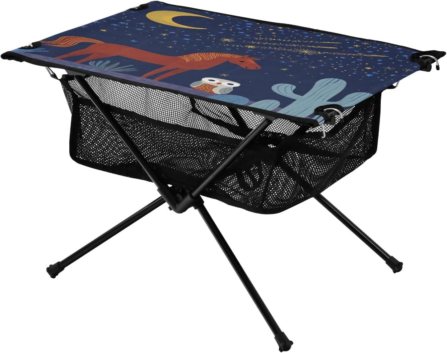 Camping Table Lightweight Portable Folding Table with Mesh Storage Net Owl Horse Ideal for Camping Hiking Beach Picnic Travel Backyard