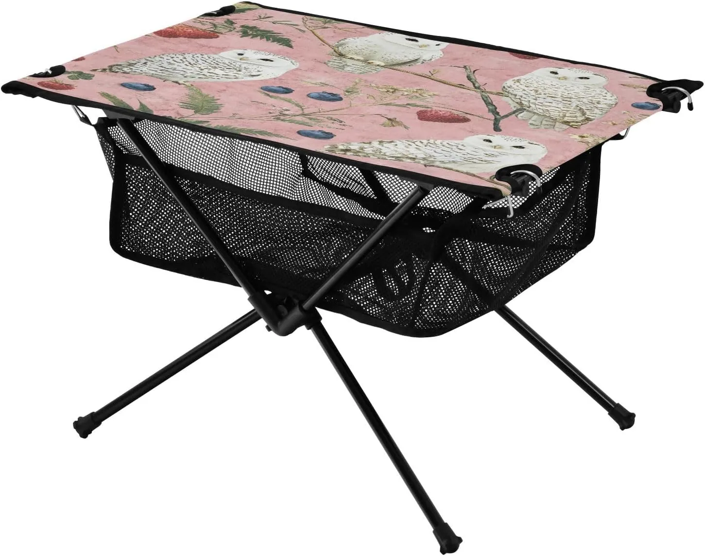 Camping Table Lightweight Portable Folding Table with Mesh Storage Net Owl Strawberry Ideal for Camping Hiking Beach Picnic Travel Backyard