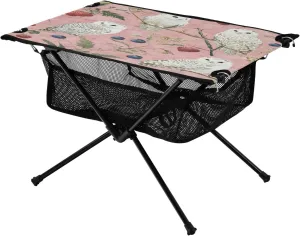 Camping Table Lightweight Portable Folding Table with Mesh Storage Net Owl Strawberry Ideal for Camping Hiking Beach Picnic Travel Backyard