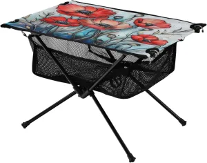 Camping Table Lightweight Portable Folding Table with Mesh Storage Net Poppy Flower Ideal for Camping Hiking Beach Picnic Travel Backyard