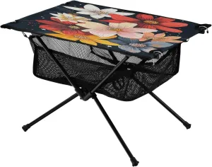 Camping Table Lightweight Portable Folding Table with Mesh Storage Net Poppy Flower Star Ideal for Camping Hiking Beach Picnic Travel Backyard