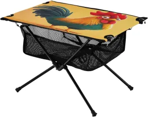 Camping Table Lightweight Portable Folding Table with Mesh Storage Net Rooster Chicken Blue Ideal for Camping Hiking Beach Picnic Travel Backyard