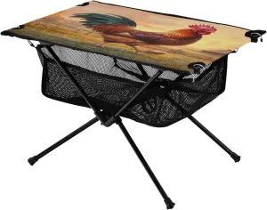 Camping Table Lightweight Portable Folding Table with Mesh Storage Net Rooster Chicken Egg Ideal for Camping Hiking Beach Picnic Travel Backyard