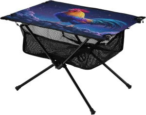 Camping Table Lightweight Portable Folding Table with Mesh Storage Net Rooster Chicken Purple Ideal for Camping Hiking Beach Picnic Travel Backyard