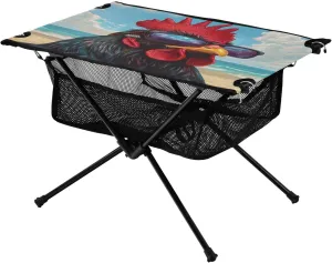 Camping Table Lightweight Portable Folding Table with Mesh Storage Net Rooster Chicken Sunglasses Ideal for Camping Hiking Beach Picnic Travel Backyard